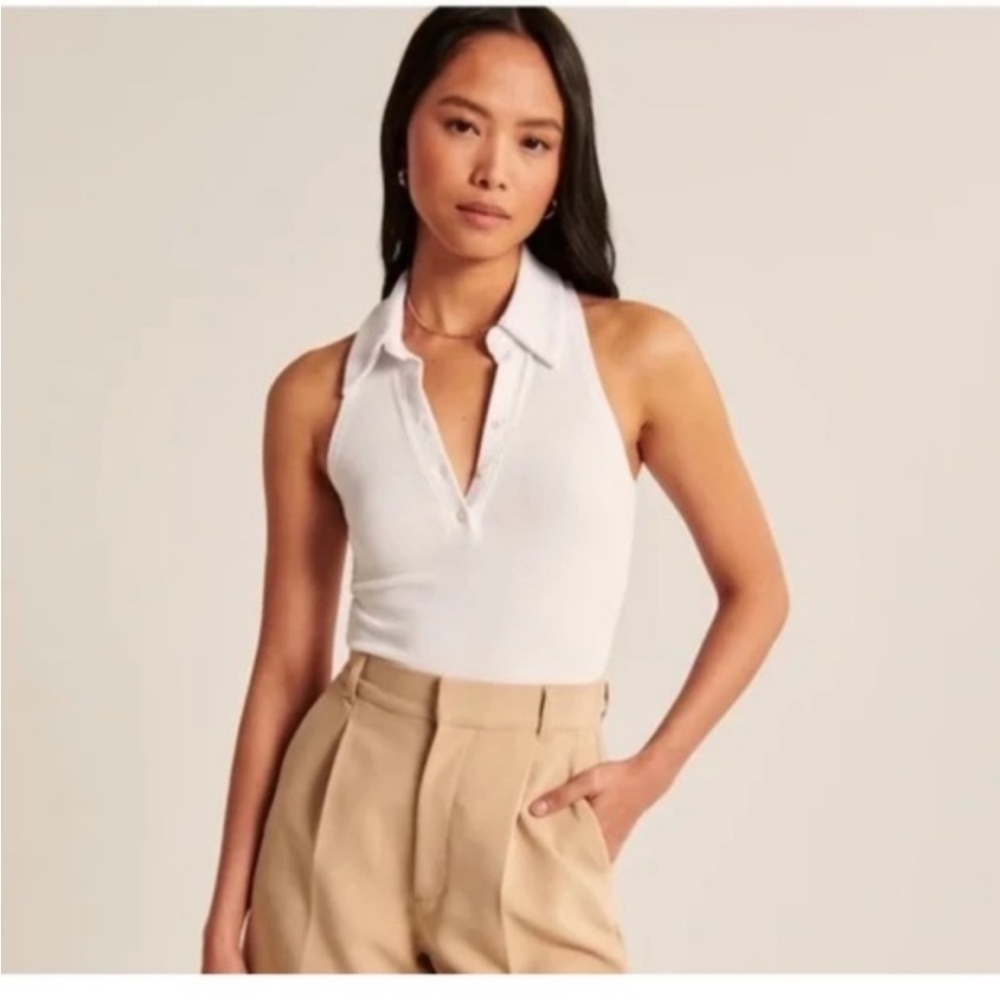 Abercrombie & Fitch White Fitted Polo Bodysuit
